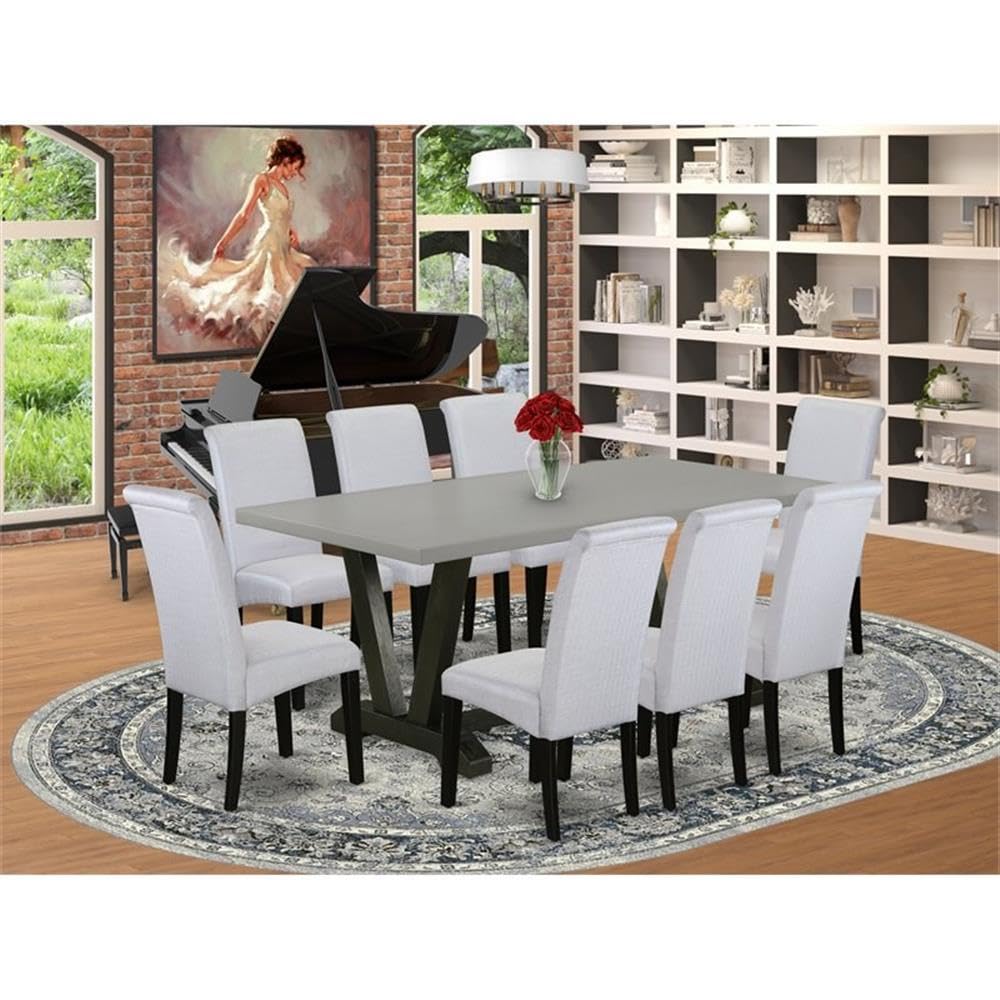 East West Furniture X697Ba105-9 9 Piece Kitchen Table Set Includes A Rectangle Dining Table With X-Legs And 8 Grey Linen Fabric Parson Dining Room Chairs, 40X72 Inch, Multi-Color